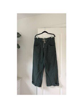 We The Free Green Textured Wide Leg Drawstring Casual Lounge Pants